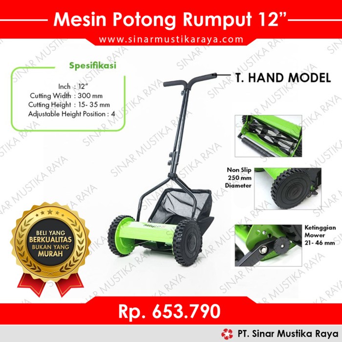 Terlaris Mesin Potong Rumput Dorong Manual Mower 12" Mesin Pertanian Perkebunan