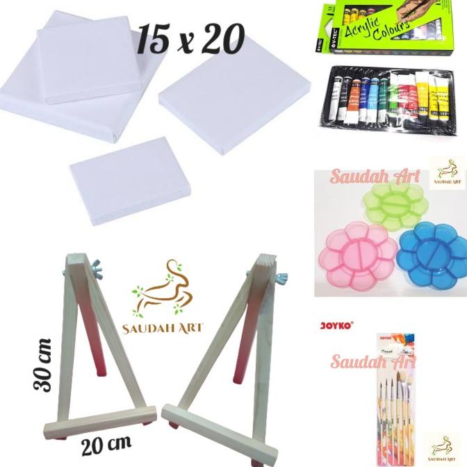 

Alat Paket Lukis Lengkap (kanvas 15x20,palet,kuas,cat akrilik,easel) Baru|Kode 1050