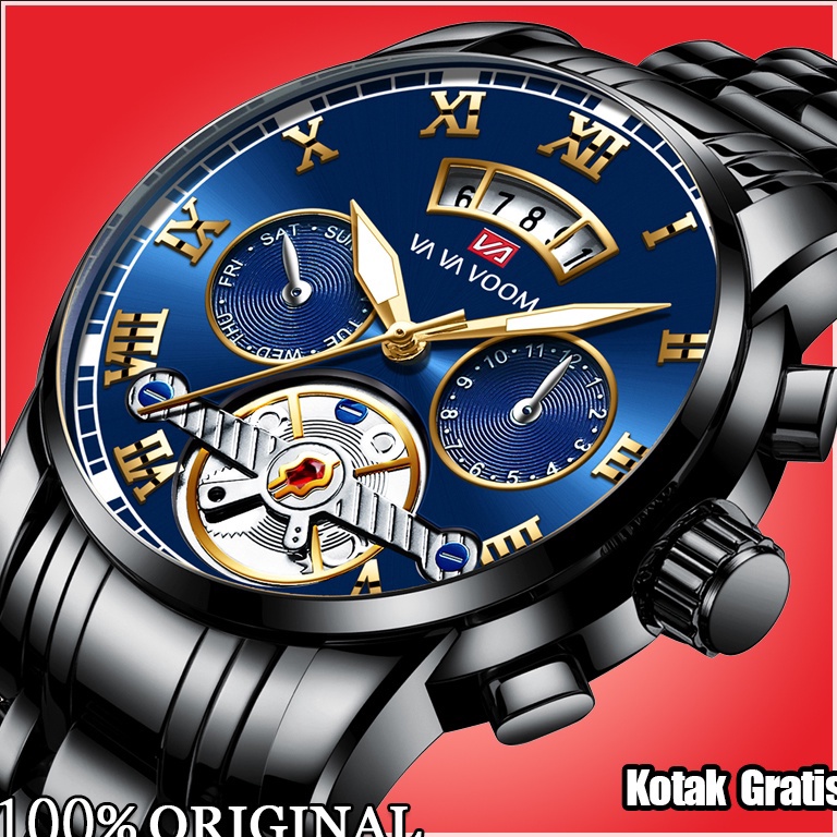 Paling Diminati.. VaVa Voom 2453 Jam Tangan Pria Luxury Stainless Steel Tanggal Quartz Original Taha