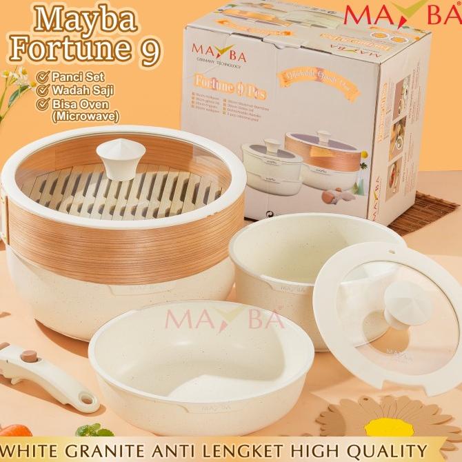 Panci Fortune 8 Pcs Cookware Set Granit Putih Anti Lengket Sehat Mayba