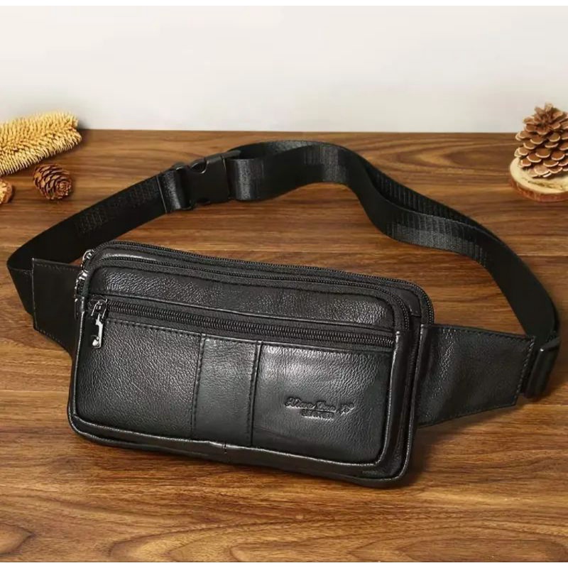 Tas Pinggang Kulit Asli Import Waist Bag Pria dan Wanita RZ61718 Kulit Asli Tas Pinggang Multifungsi