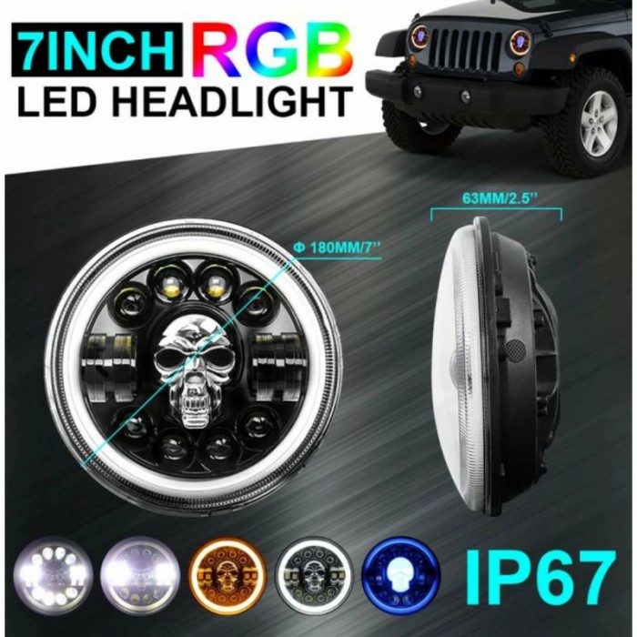 [Baru] Daymaker 7 Inch 80 W Engle Eye Rgb 12-24 V Jeep Jk Wrangler Tengkorak Terbaru