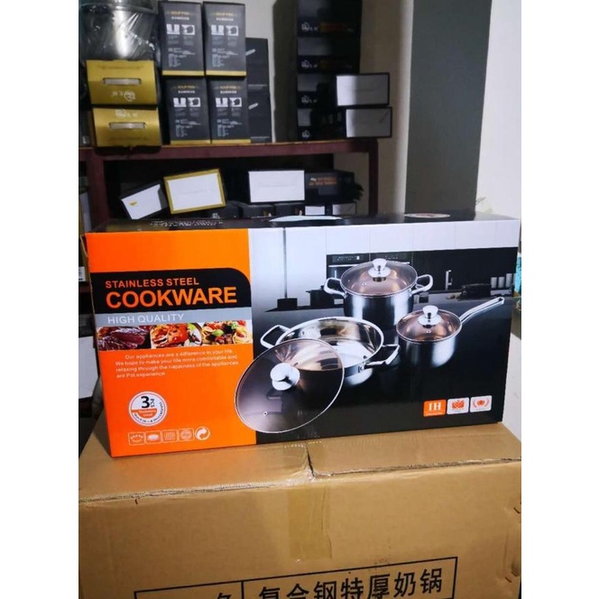 Cookware Pan Set Paket Panci Stainless Glass Lid Kompor Induksi Micoe