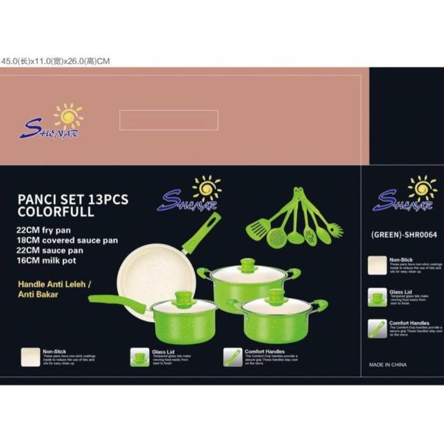 Teflon Marble 13 Pcs Panci Set Cookware Set Tutup Kaca Spatula Teflon