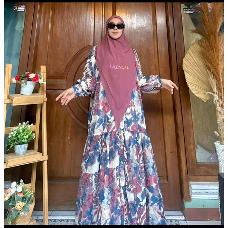 Gamis Syari Ceruty maryam Bergo ceruty motif m1