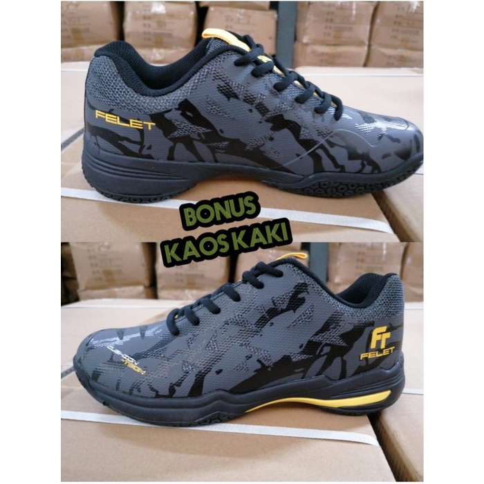 [Best Seller] Sepatu Badminton Felet Ft Boost 1.0 Black Grey Original Terbatas
