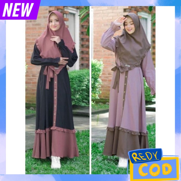 Satu Set Gamis Wanita Terbaru 2024 Gamus Set Polos Remaja Korea Style Bju Drees Gamis 2In1 Branded I