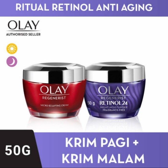 [Original] Olay Regenerist Day Cream  Retinol Night Cream Paket Anti Aging 50Gr Terbaru