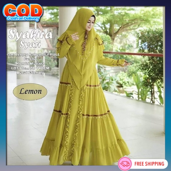 Setelan Gamis Dan Kerudung Baju Lebaran Stlan Cewek Gamid Wamita Kerudung Syar'I Bsju Games 2In1 Bra