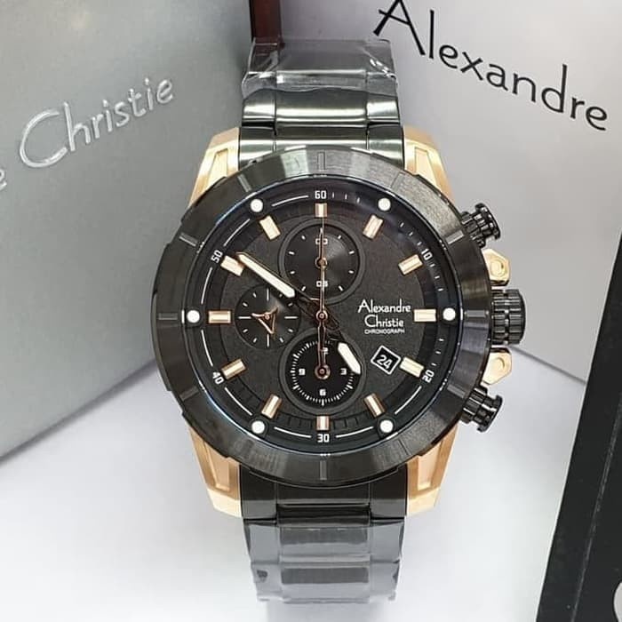 ✅Sale Jam Tangan Pria Alexandre Christie Ac 6522 Original - Rosegold Black Bisa Sameday