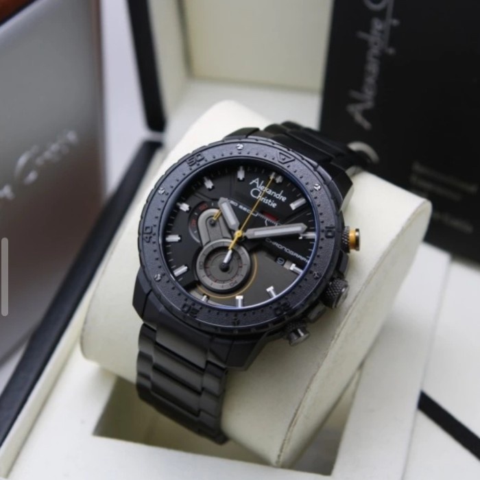 ✅Sale Jam Tangan Pria Alexandre Christie 6627 Black Yellow Rantai Original Limited