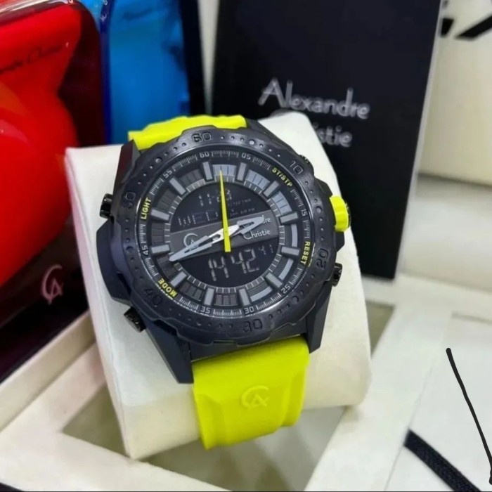✅Sale Jam Tangan Pria Alexandre Christie Original Ac9370 Black Lime Terbaru