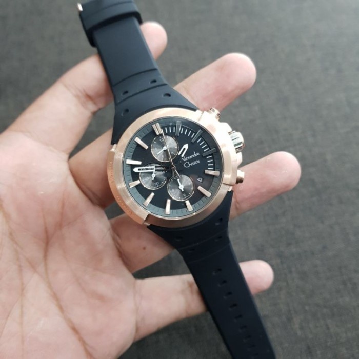 ✅Ori Alexandre Christie Original Ac6566 Black Rosegold Jam Pria Original Terbatas