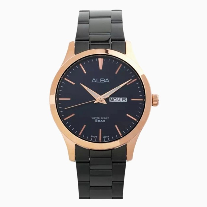 ✅Ori Alba Pria Original Aj6122X1 Quartz Black Stainless Steel Aj6122 Diskon
