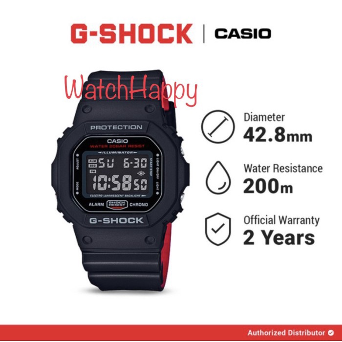 ✅Ori Casio G-Shock Dw-5600Hr-1Dr / Dw-5600Hr-1 Black Red Digital Resin Band Berkualitas