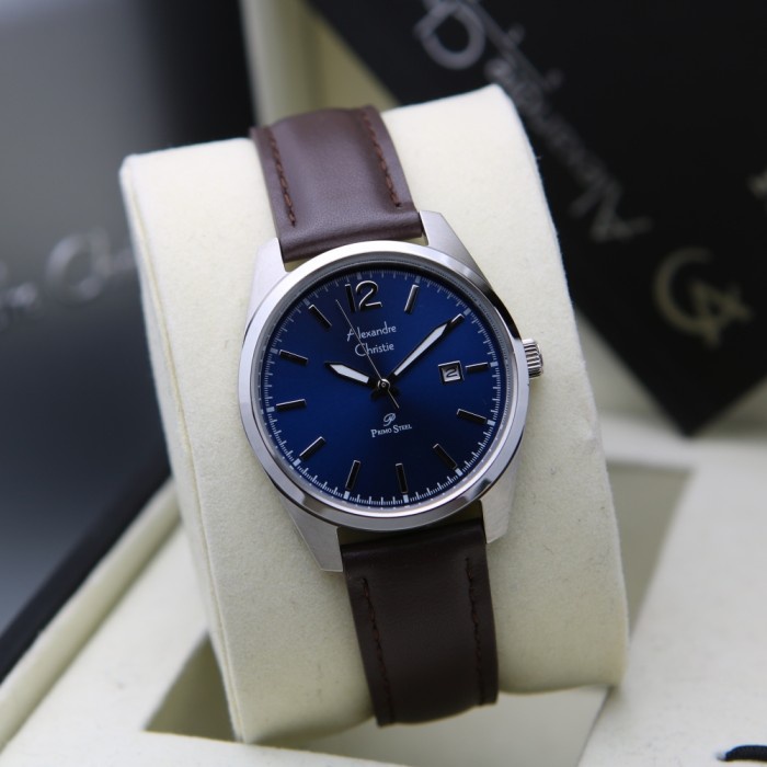 ✅New Ori Alexandre Christie Ac 1012 Silver Blue Wanita Leather. Original Terbatas