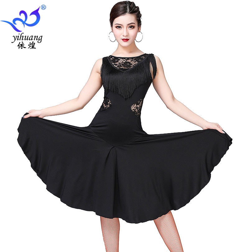 Women's Adult Latin Dance Skirt Racing Suit Latin Dance Tassel Dress Sleeveless Exercise Clothing Pe