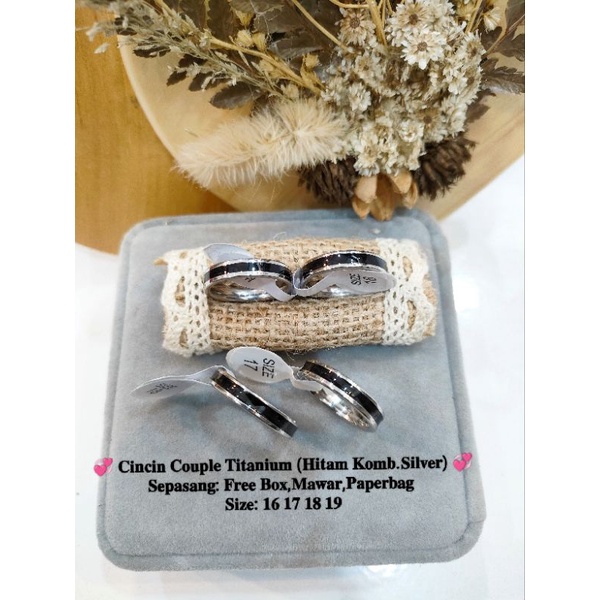 (et 41) Cincin Couple Titanium Hitam kombinasi silver mod tipis cincin nikah hitam cincin pria wanit