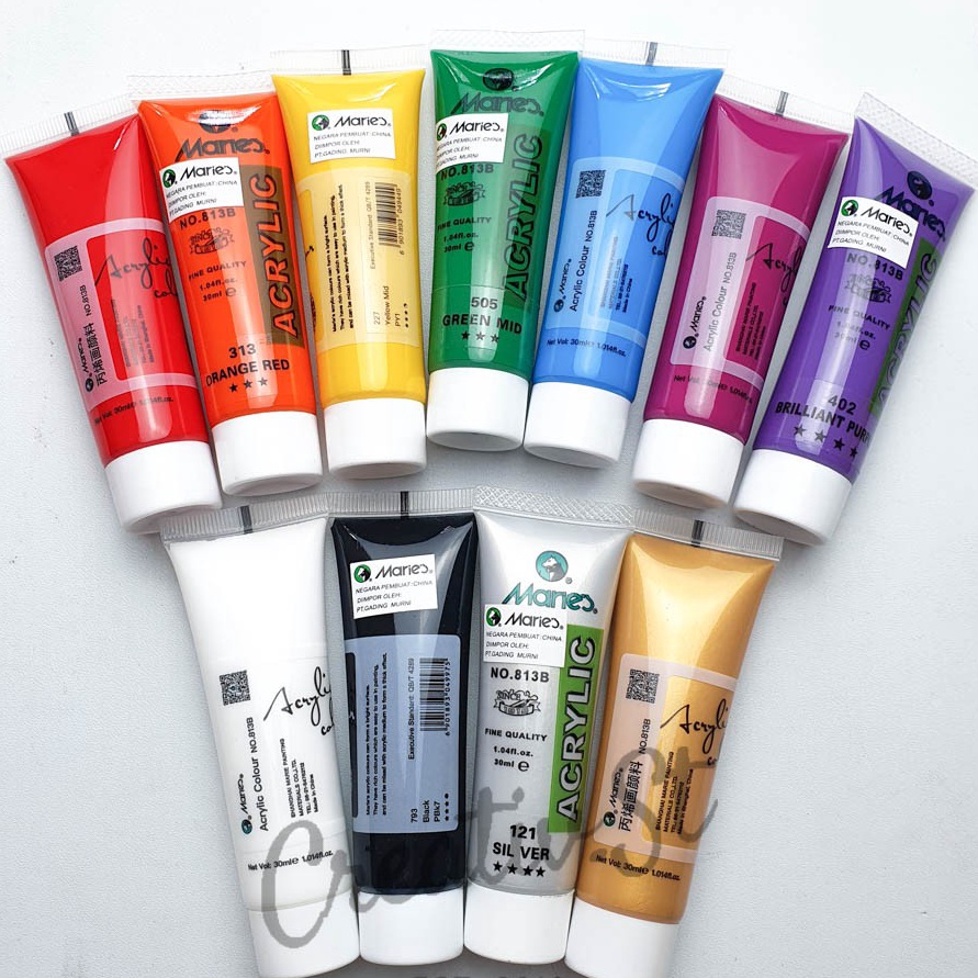 

[K02✮] Maries Acrylic 30 ml Paint Acrylic Set Cat Akrilik Warna Dasar..