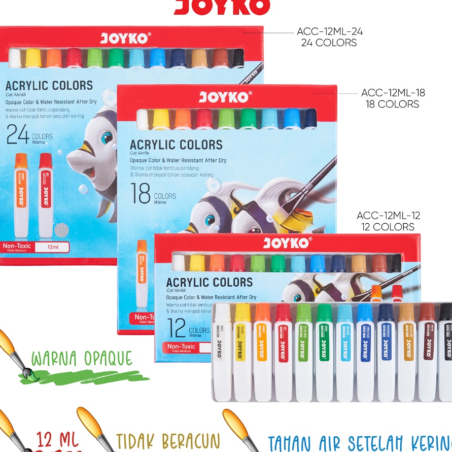 

[Q19❣) Joyko TITI Acrylic Colour 12 18 24 Warna / Cat Akrilik Joyko SET ACC-12ML.!!