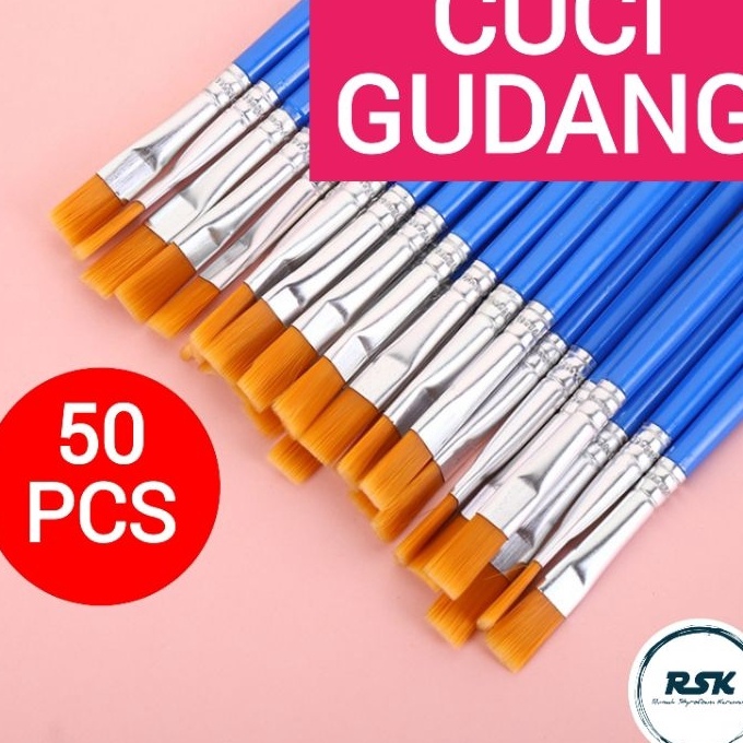 

(X21➸) MIGUNANI 50 Pcs Kuas Lukis Flat Kuas Nylon Datar Paint By Number Kuas Round.