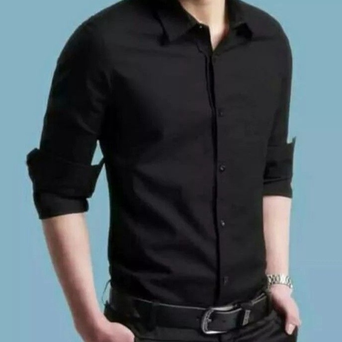 [F3445I) KEMEJA PRIA HITAM POLOS LENGAN PANJANG KEMEJA DISTRO SLIMFIT KASUAL FORMAL KEMEJA HITAM KAN