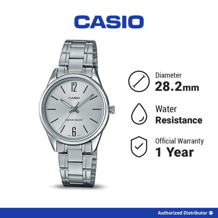 Casio Jam Tangan Wanita LTP-V005D-7BUDF Analog Silver Original