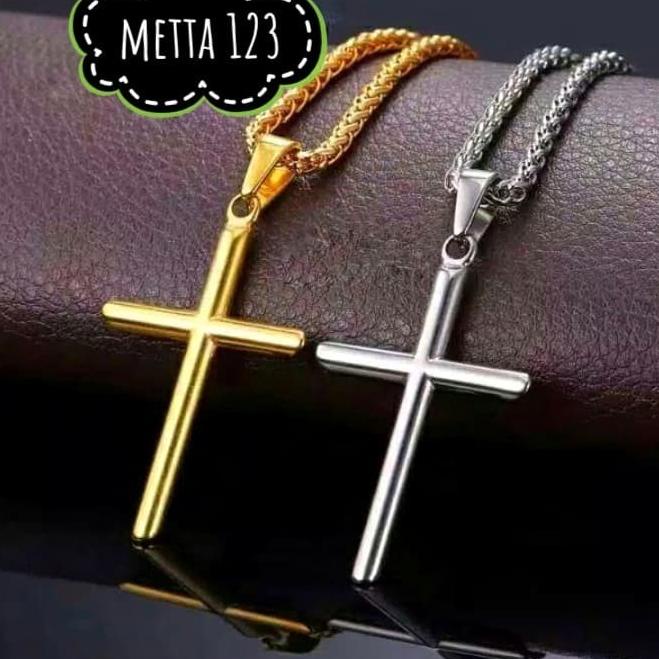 Kalung Titanium Salib polos anti karat selamanya