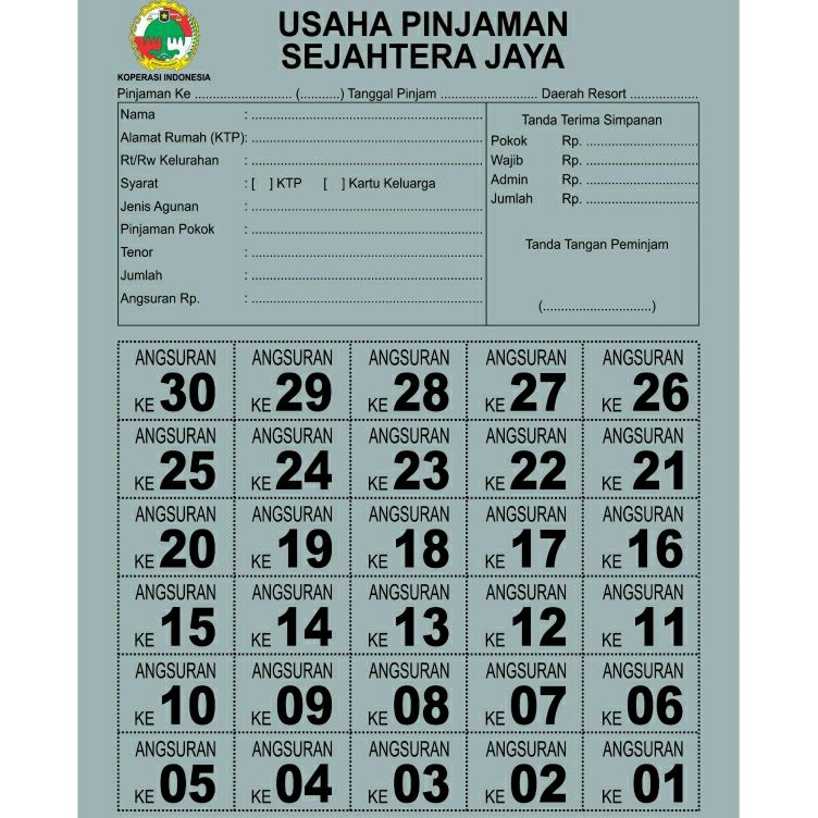 

[ART. F86I] cetak buku angsuran koperasi / cetak kartu pinjaman koperasi / cetak promise koperasi / per 100 lembar