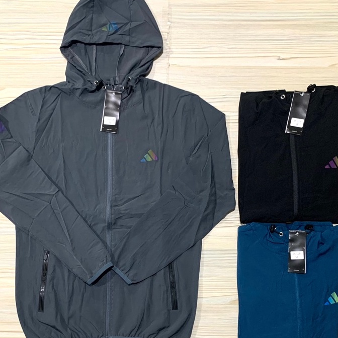 (O19-✮] JAKET MICRO PARASUT KUPLUK ADIDAS LENGAN PANJANG IMPORT PREMIUM RUNNING OLAHRAGA HOODIE ABU 