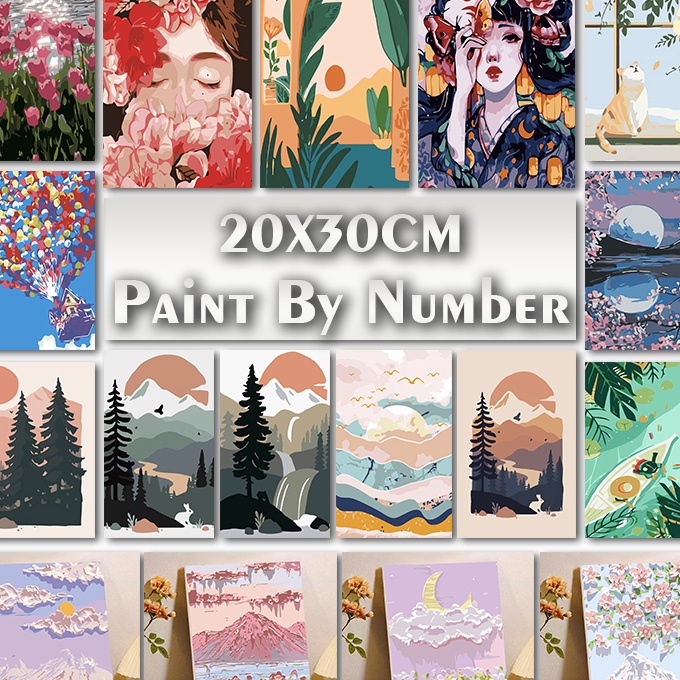 

(I81-❣) Paint By Number 20x30cm DIY Paint Kit with Frame Digital Painting Landscape Cartoon Anime Series☑..