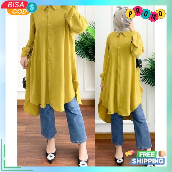 Tunic Bahan Premium Baju Long Dress Tunik Wanita Casual Bj Tunika Tonic Perempuan Tunik Wanita Termu