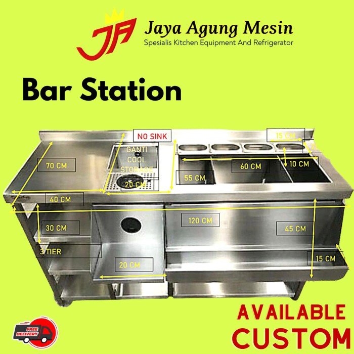 Terlaris Cocktail Station / Bar Station Stainless Steel Uk 120 X 55/70 X 85/95