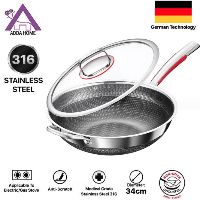 Premium Wajan Wok Pan Stainless 304 Anti Gores Anti Lengket