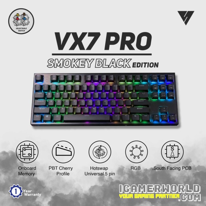 Ready Vortex Series VX7 Pro Smokey RGB Hotswap Mechanical Gaming Keyboard