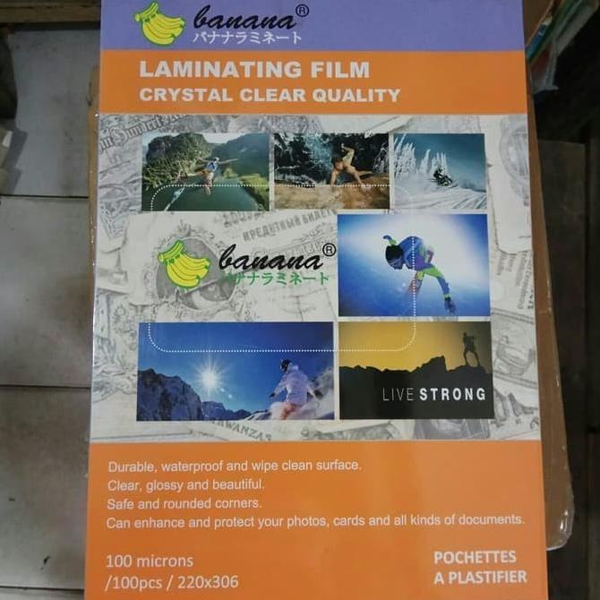 

plastik laminating ukuran A4 merk banana 1 pack isi (100)