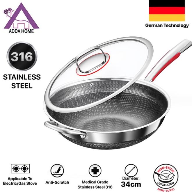 Premium Wajan Wok Pan Stainless 304 Anti Gores Anti Lengket