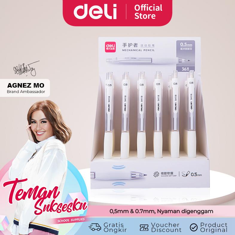 

Deli Mechanical Pencil / Pensil Mekanik 0.5mm 0.7mm Putih Transparan Dengan Penghapus SH11X 1 pcs