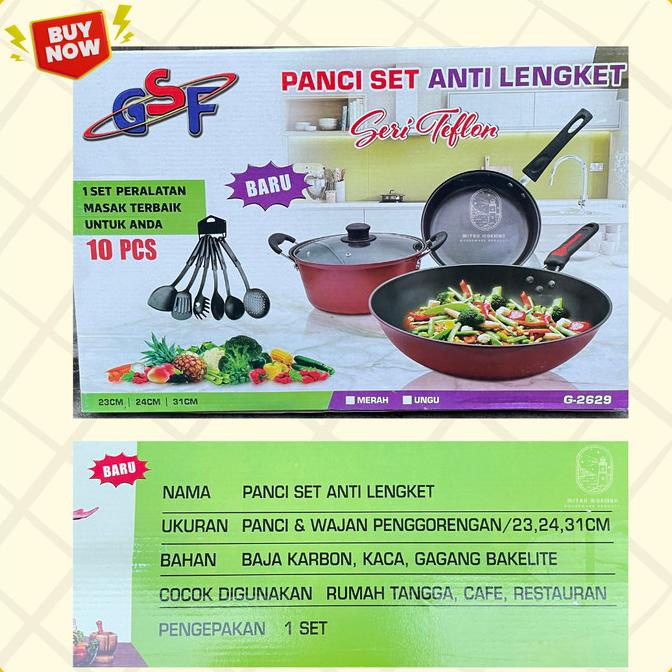 Skuy Nih New Panci Set Enamel 8pcs / 1 Panci 2 Wajan + 4 Spatula Gsf