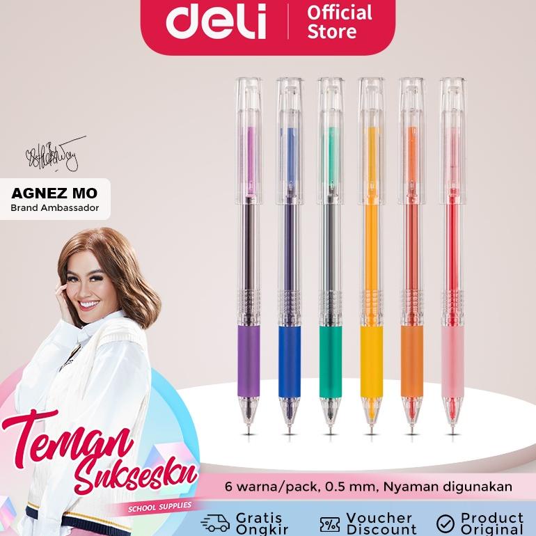 

Deli Pulpen Gel 6 Warna Cerah 6pcs/Pack 0.5mm Untuk Menulis Jurnal Dilengkapi Klip A125