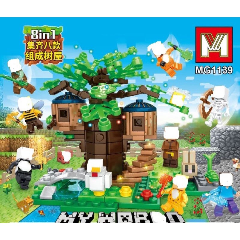 Mainan anak figure games mine craft my world animal tree house 8in1 minicraft village keren
