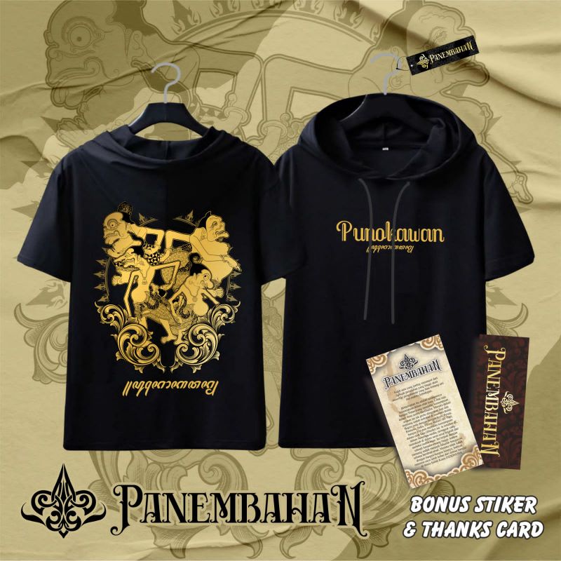 Panembahan Kaos Jawa TS Kaos Hoodie Wayang Punokawan Cotton Combed Sablon Thrist Lembut Pria Hitam O