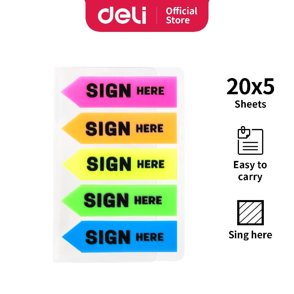 

Deli Index Tab Plastik Sign Here [44 12 mm/5 20 sheets/5 Warna] EA11302