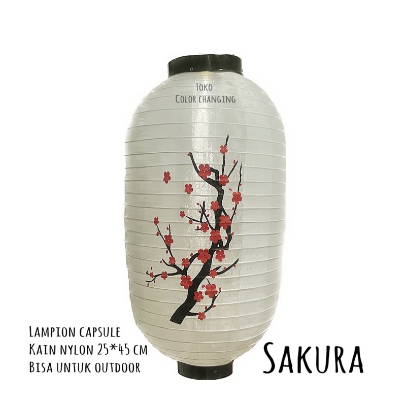 

Lampion Capsule Kain Sablon Sakura Outdoor 25 X 45 Cm Jepang Imlek