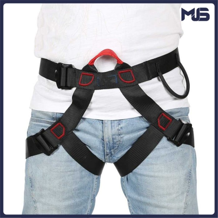 Promo Safety Belt Body Half Body Safety Harness Survival Rock Climbing-Black
