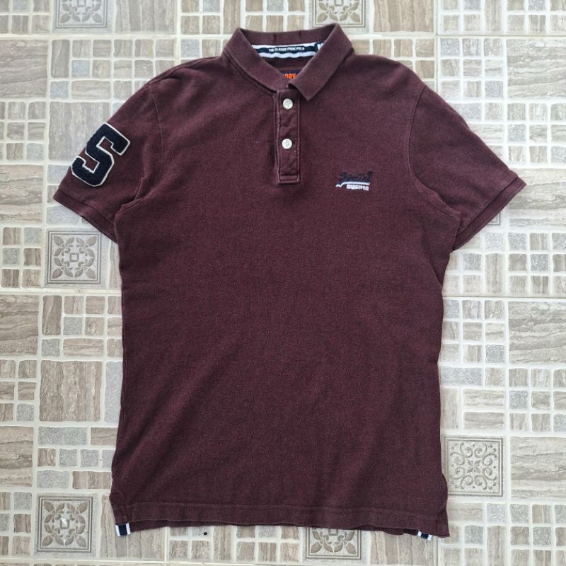 SUPERDRY ORIGINAL Organic Cotton Polo Shirt Kaos Polo Pria Burgundy
