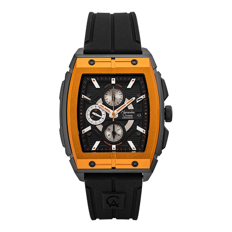 [CLEARANCE AC] Jam Tangan Pria Alexandre Christie Chronograph AC 6598 MC RIPBAOR Men Black Dial Blac
