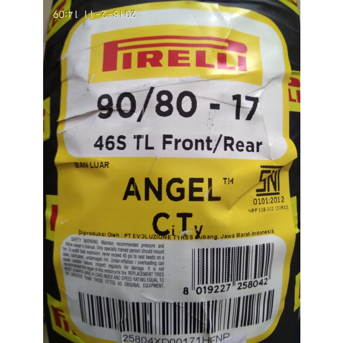 BAN PIRELLI ANGEL CITY UK 90/80 RING 17 ORIGINAL BEST QUALITY