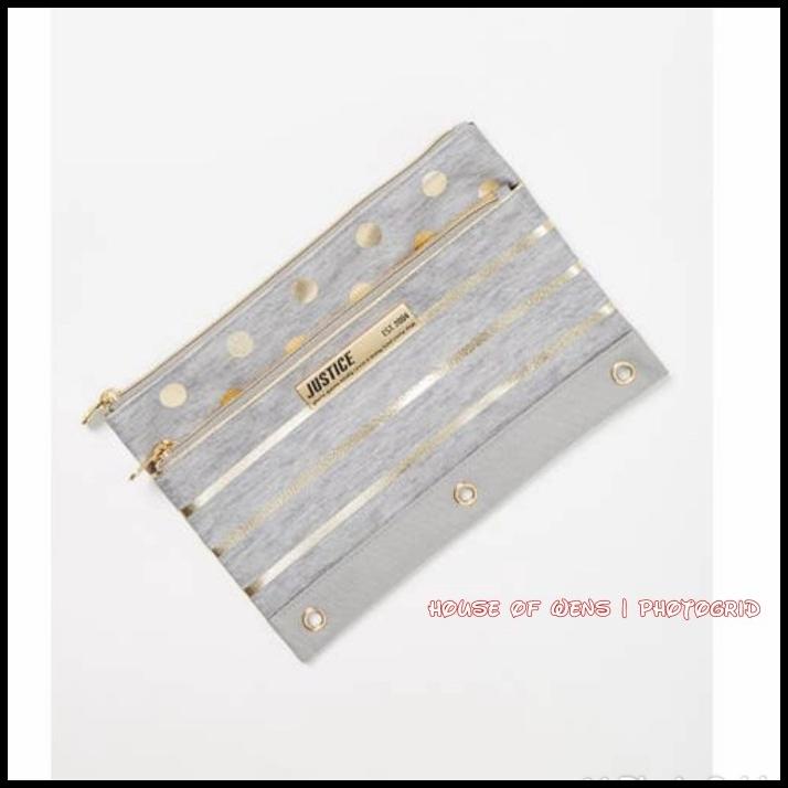 

TERMURAH JUSTICE GREY FOIL STRIPE AND DOT PENCIL CASE ORIGINAL - TEMPAT PENSIL !