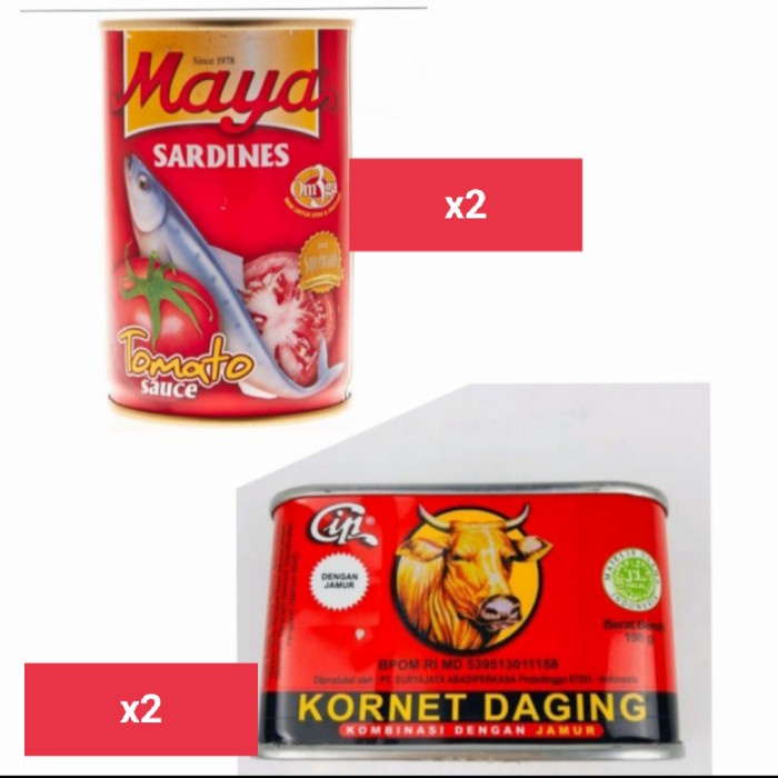 

Paket CIP Corned Beef with Mushroom 198gr + Maya Sardines Tomato 155gr